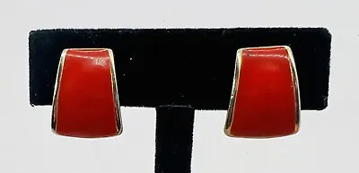 Vintage Monet Earrings Red Enamel & Gold Tone -Clip On  *Fast Shipping • $7.49