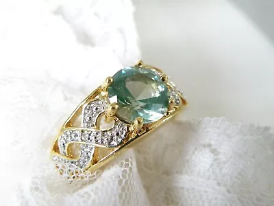 Vintage Sterling Silver 925 Gold Green Fluorite Diamond Ring Size 10 • $39