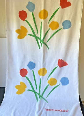 Vintage 80’s 90’s Marimekko Floral Bath Towel Dan River White Cotton Blend • $39.99
