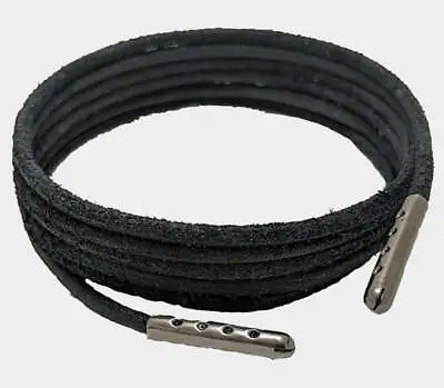 Shoe & Boot Laces Black 4 Mm Round Heavy Duty Leather With Black Metal Tips Size • £4.50