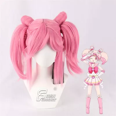 Sailor Moon Chibi Usa Cosplay Short Pink Wig Ponytail Clip Party Halloween Wigs • £31.19