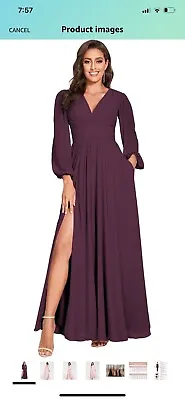 Miao Duo Women's Long Sleeve Prom Dress With Pockets V Neck Split Formal Size 6 • $70