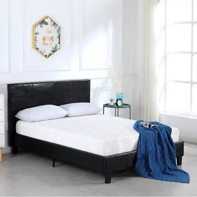 Full Size Bed Frame With Headboard Wooden Slat Mattress Foundation Upholstered • $137.59