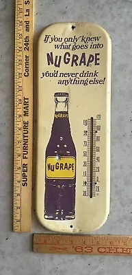 VINTAGE ADVERTISING - NUGRAPE SODA TIN THERMOMETER - Works Very Good Condition • $86