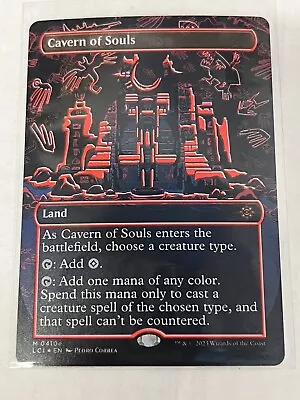 MTG Card - Cavern Of Souls - Red Neon Ink Borderless 0410E LCI - Pack Fresh Foil • $470