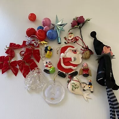 Vintage Retro Christmas Decorations Silk Bauble Japan Elf  Wooden Santa Lot • $25