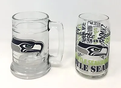 $19.99 • Buy 2-Pk Seattle Seahawks Pewter Logo Stein Glass Mug & Fan Hype Logo Glass NEW
