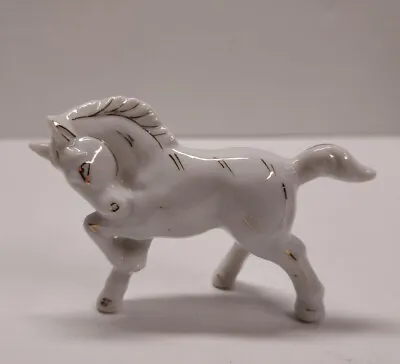 Vintage Japanese Small White Porcelain Horse Figurine With Gold Trim • $26.99