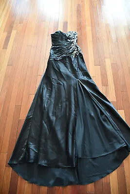 Mori Lee Women Sz 3/4 Black Strapless Formal Pageant Dress Rhinestone A-Line Pro • $29.99