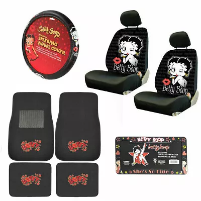 $87.46 • Buy 10pc Betty Boop Kiss Car Front Back Floor Mats Seat Covers Steering Wheel Cover