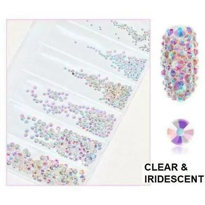 1400pcs 6 Size AB Diamante Gems Crystal Rhinestone 3D Nail Art Decoration UK • £2.99