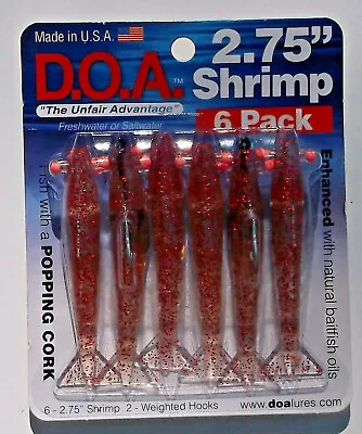 Doa 2.75  Red Glitter Shrimp + 2 Weighted Hooks • $13
