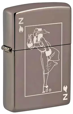 New Zippo Lighter Windy Varga Girl Playing Card Mirror Black Ice® Finish / Boxed • £39.40