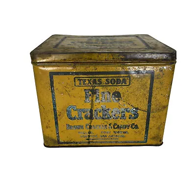 $83.97 • Buy Vintage Texas Soda Fine Crackers Tin Brown Cracker & Candy CO. Dallas Yellow Tin