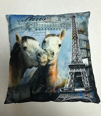 £3.70 • Buy Blue Grey Paris & Horses Love Cushion Cover / Pillowcase 45x45cm | Free Postage