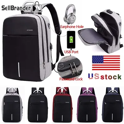 $8.63 • Buy Mens Womens Digit Anti-Theft Lock USB Charging Laptop Backpack Travel School Bag