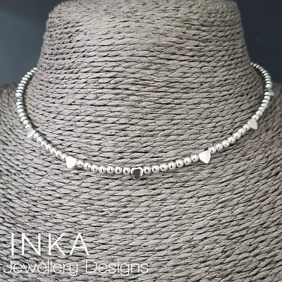 Inka 925 Sterling Silver Bead Handcrafted Heart Bead Choker Necklace  • $44.20