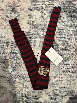 Authentic GUCCI TIGER Angry Cat Red Green Striped 100% SILK Knit Tie • $125