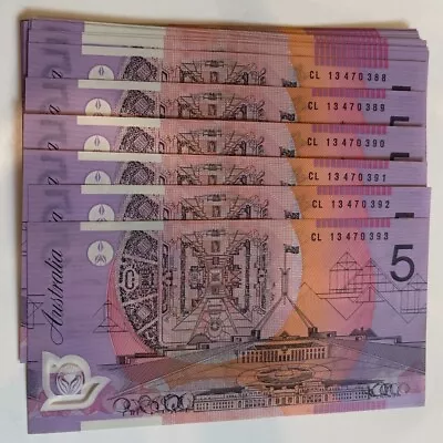 $24.99 • Buy 2013 5 Dollar Note Australia UNC Stevens/Fraser Consecutive Serials