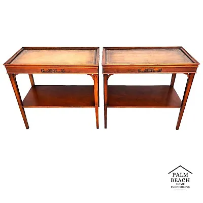 Italian Side Tables Leather Top Vintage Pair • $995