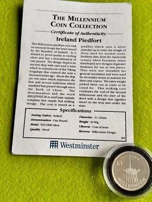 2000 Ireland Silver PIEDFORT Proof £1 One Pound Millennium Coin • £20
