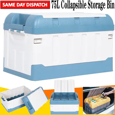 £31.89 • Buy 75L Collapsible Storage Bin 3 Compartments 132.3lbs Load W/ Lid Home Car Trunk 