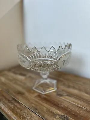 Vintage 70s Zajecar Lead Crystal Large Frosted Etch Flower Foot Bowl Yugoslavia • $19.95