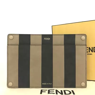 FENDI Logo Striped Leather Pouch Bag/3Y0033 • $1