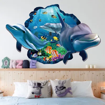 3D Large Dolphin Wall Sticker Bedroom Decal Fridge Mural Art Decor Nemo Water • £4.79