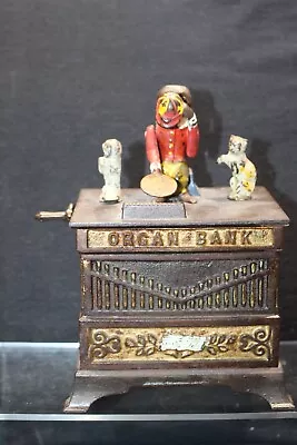 1882 Kyser & Rex Cast Iron Mechanical Bank Monkey  Organ Bank  1 Cat And Dog • $425