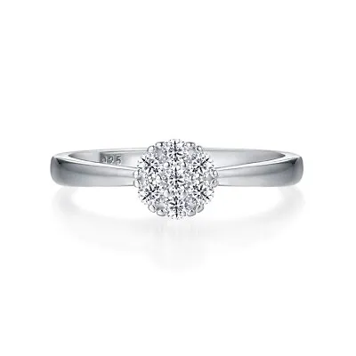 Ladies Sterling 925 Fine Silver Brilliant Cut Simulated Diamond Cluster Ring • £14.99