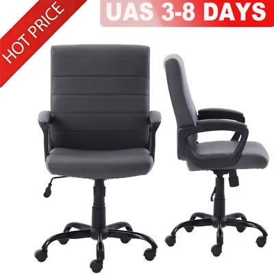 Office Desk Chair Leather Swivel Mid Back Home Ergonomic Computer Task Chairs US • $127.50