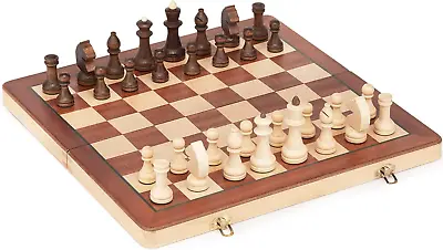 15 Inch Travel Wooden Folding Chess Set W/ 3 Inch Kh Chess Pieces-Mahogany • $26.21