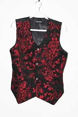 DarcChic Red Black Jacquard Vest Waistcoat Steampunk Victorian Size M • $29.99