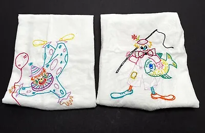 Vintage Embroidered White Flour Sack Dish Towels - Clowns • $9