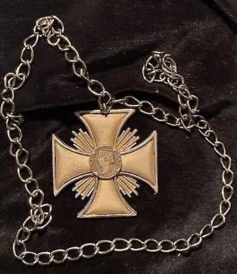 Vintage Maltese Cross Pendant & Necklace Metal Alloy 1960s 1970s Mid Late 20th C • $27.99
