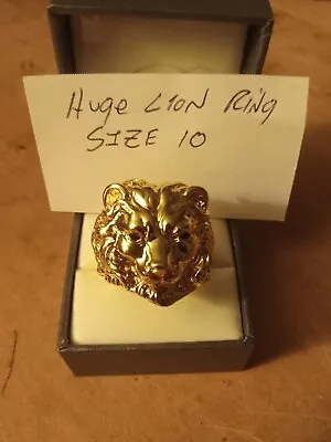 18K Yellow Gold Tone Lions Head Men's Ring Size 10 • $27.99