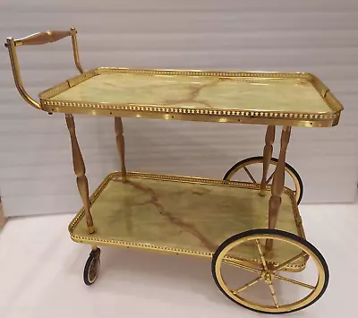 Vintage Cocktail / Drinks Tea Trolley Onyx Effect & Gold Possible French Superb • £145