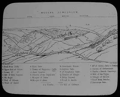 A PLAN OF JERUSALEM ISRAEL C1890 ANTIQUE Magic Lantern Slide • £15