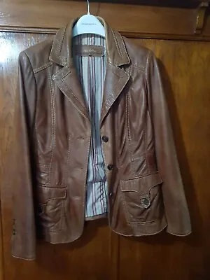 Next Womens  Tan Leather Jacket Size 12. • £17.99