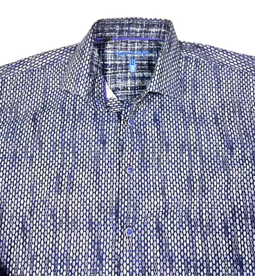 Visconti Black Shirt Blue All Over Print Long Sleeve Vaation Shirt Men's M . • $18.69