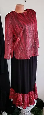 Vintage Fishtail Boutique Formal Evening Gown Black Red Glitter Dress Set M/L  • $19.99