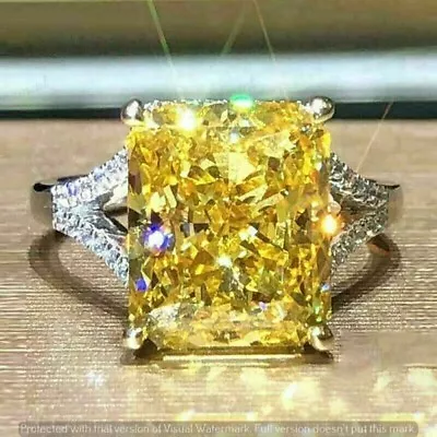 5Ct Radiant Cut Yellow Simulated Diamond Engagement Ring 925 Sterling Silver • $100.40