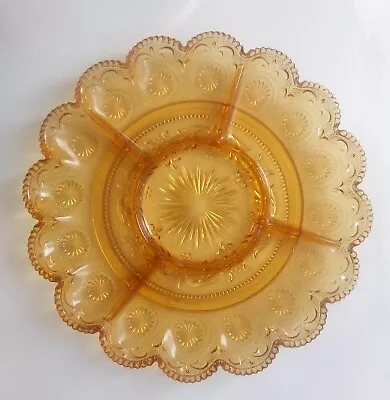 $35 • Buy Vintage Brockway Glass American Concord Amber 11.5  Round 5 Part Relish Tray
