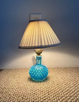 Vintage Blue Fenton Hobnail Small Bedroom Desk Table Lamp • $85