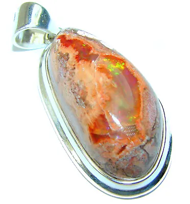 Spectacular Natural  Mexican Fire Opal  .925 Sterling Silver Handmade Pendant • $170.60