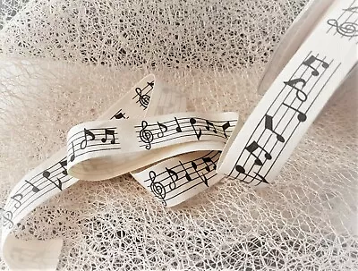 Bertie's Bows MUSIC NOTE - Printed Natural Cut Edge Linen Tape Ribbon - 20mm • £3