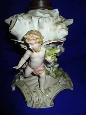 Antique German Schierholz Porcelain Oil Lamp Base  Cherubs Holding Seashell • £74