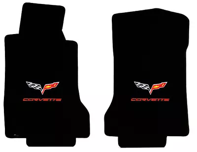 NEW! Black Front Floor Mats 2005-2007 CORVETTE Embroidered C6 Flags & Script  • $160.99