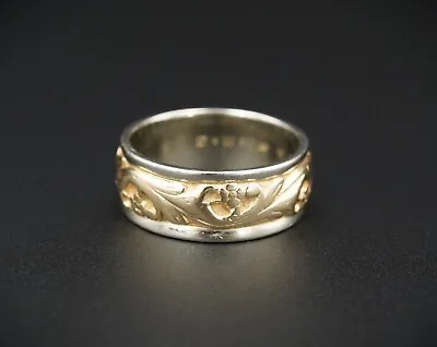 Vintage ArtCarved 14k Band Ring Two-Tone Gold Floral Vine Size 8.25 8mm RG3951 • $555.16